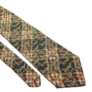 Brooks Brothers Makers Silk Tie Print Green Brown Chains Short‎